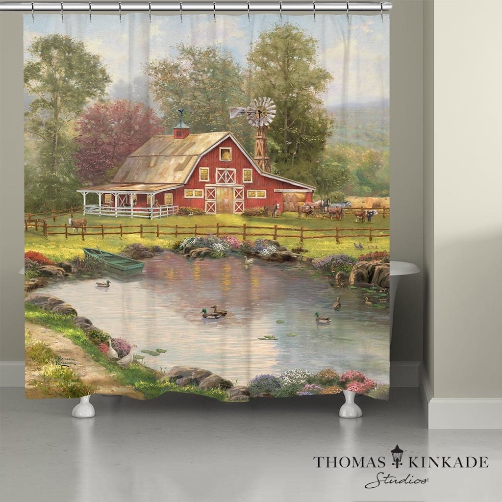 Thomas Kinkade Red Barn Retreat Shower Curtain by Laural Home