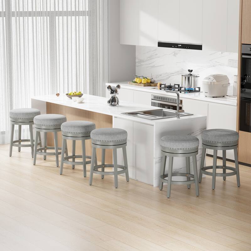 Swivel Counter Height Bar Stool with Upholstered Seat Solid Wood Frame