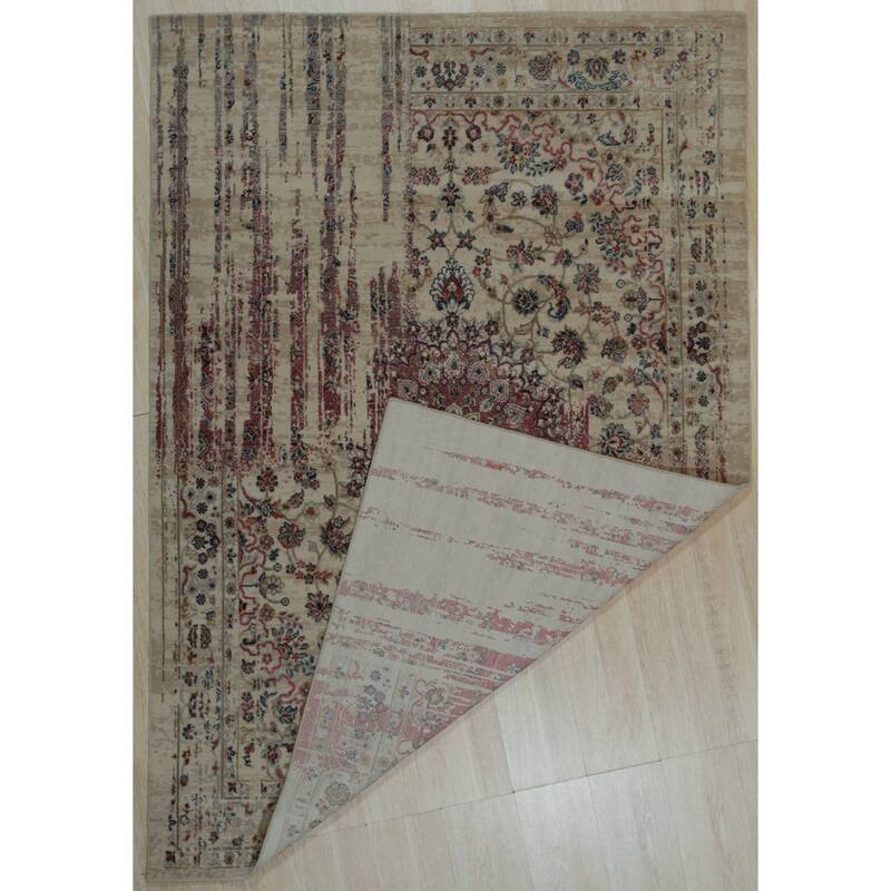 Ivory and Red Contemporary Modern Hand-Crafted Area Rug - Stylish and Elegant Design - 5' x 8'
