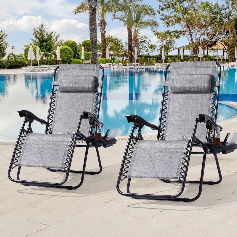LIVOOSUN Zero Gravity Patio Chairs (Set of 2) - LightGray