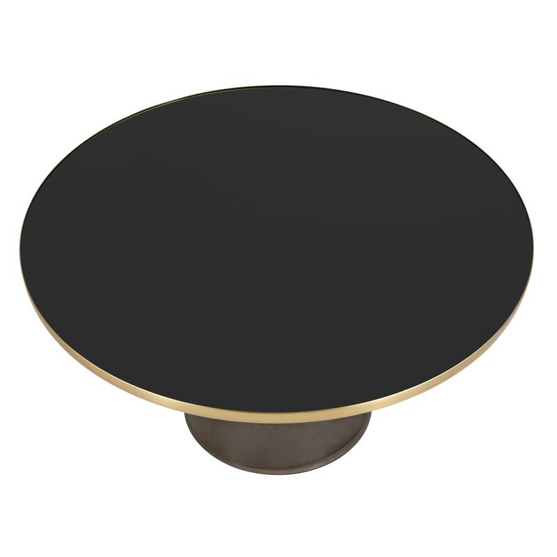30-Inch Round Coffee Table Glass/Stone Tabletop with Gold Iron Rim Frame Glass Pedestal Base