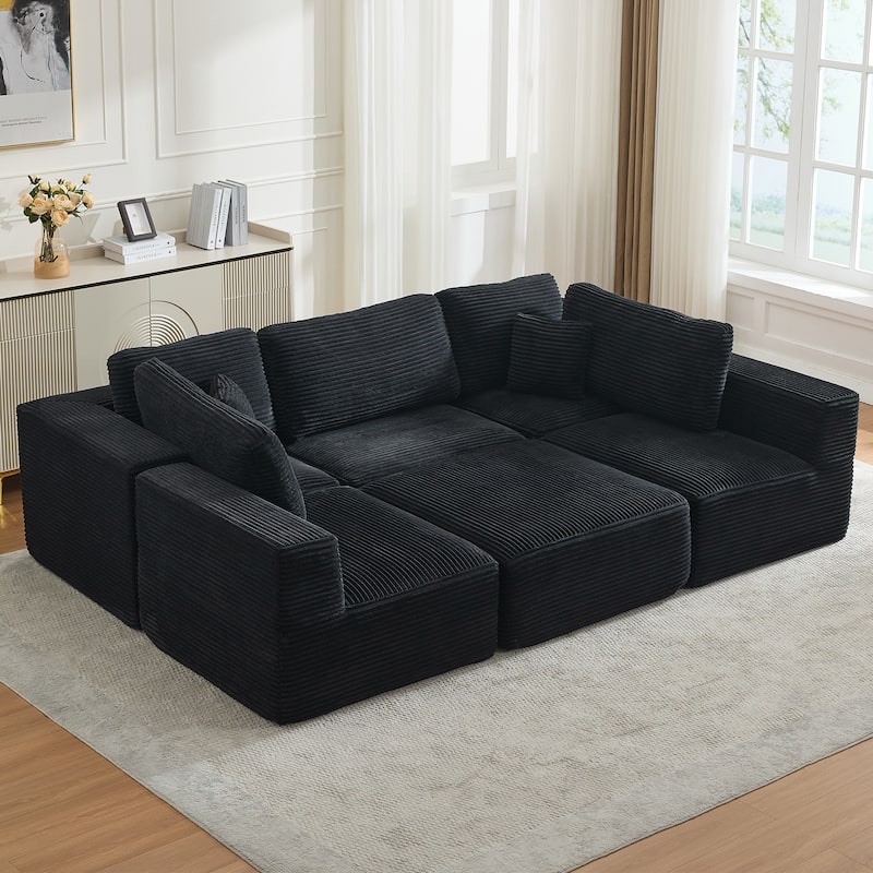 Modular Sectional Ottoman Corduroy Rectangle Footstool