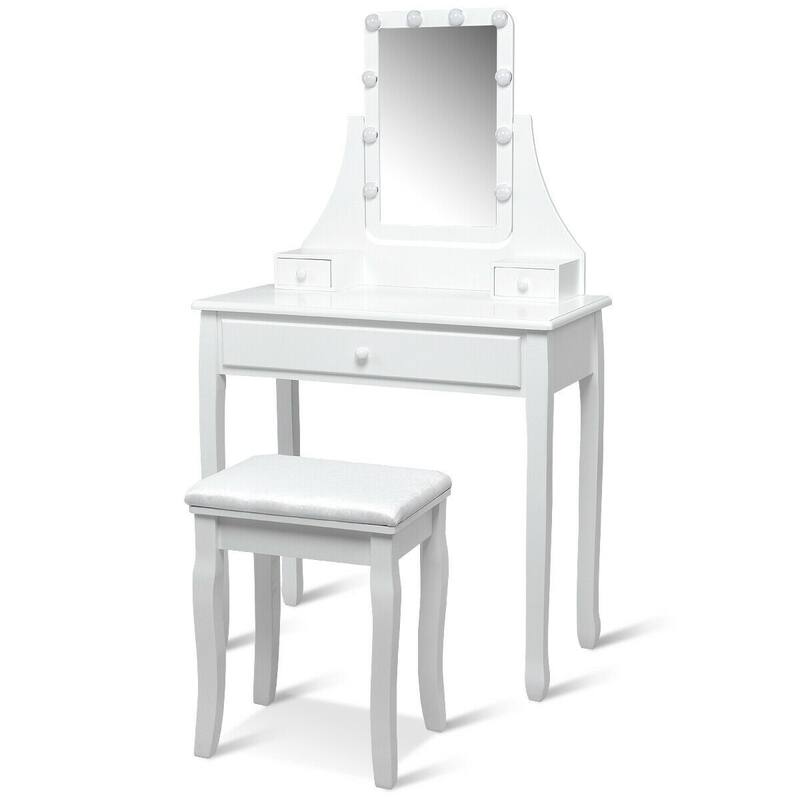 10 LED Lighted Mirror and 3 Drawers Vanity Table Set - 31.5" x 16" x 54" (L x W x H)