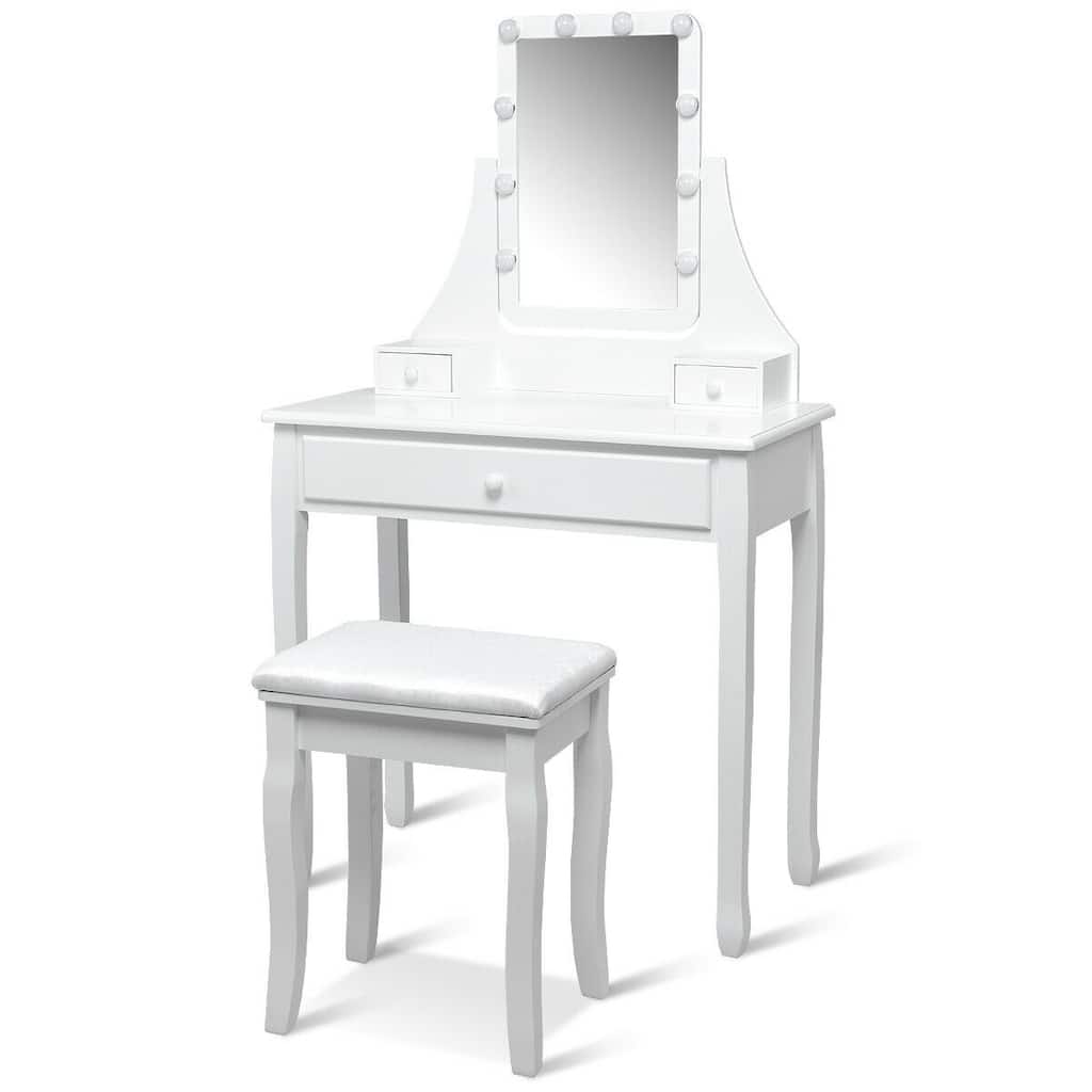 10 LED Lighted Mirror and 3 Drawers Vanity Table Set - 31.5" x 16" x 54" (L x W x H)
