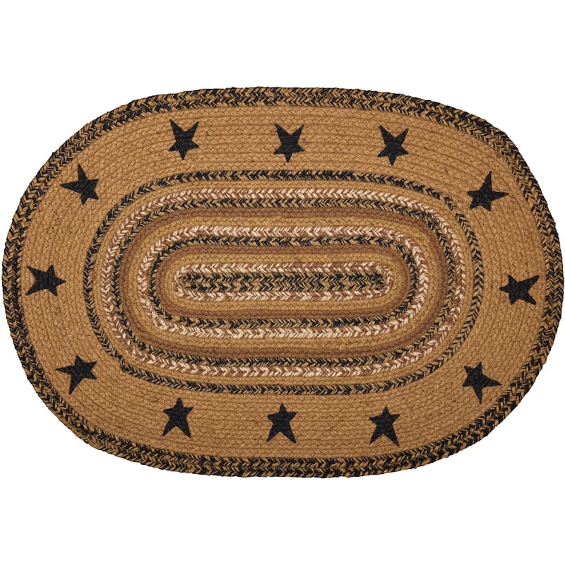 Kettle Grove Jute Rug Stencil Stars Border Oval w/ Pad 20x30 - 20" x 30"