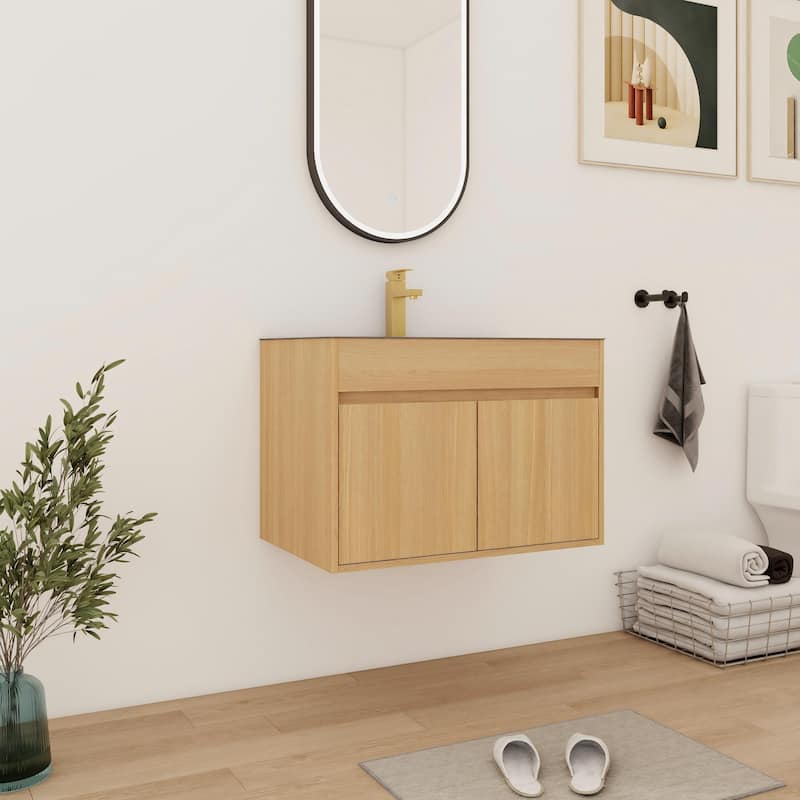 Bathroom Vanity With Stainless Steel Sink In 28 Inch, Floating/Freestanding Bathroom Vanity With 2 Soft Close Doors