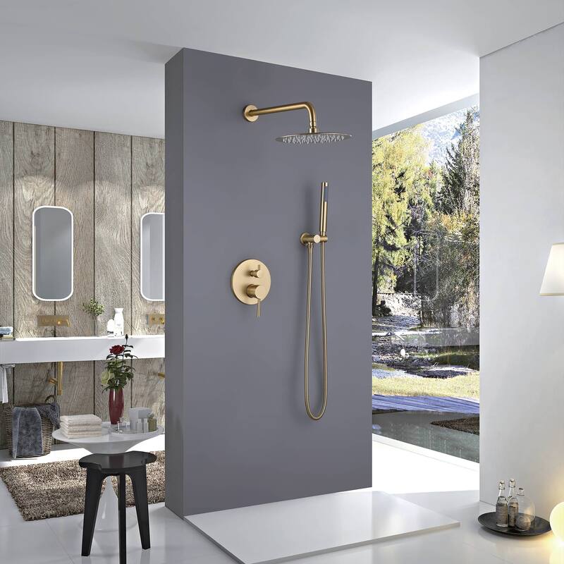 Wall Mount Shower Faucet With Hand Shower Complete Shower System Set Modern 10 Inch Shower Head Set With Rough-in-Valve