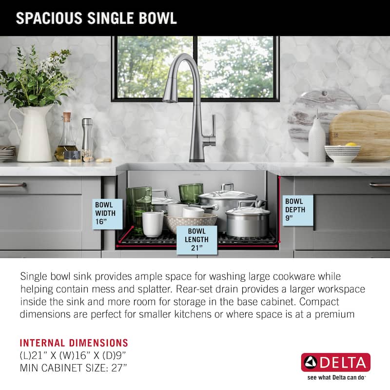 Delta 953034-23S Lenta 23” Undermount 16 Gauge Stainless Steel Single
