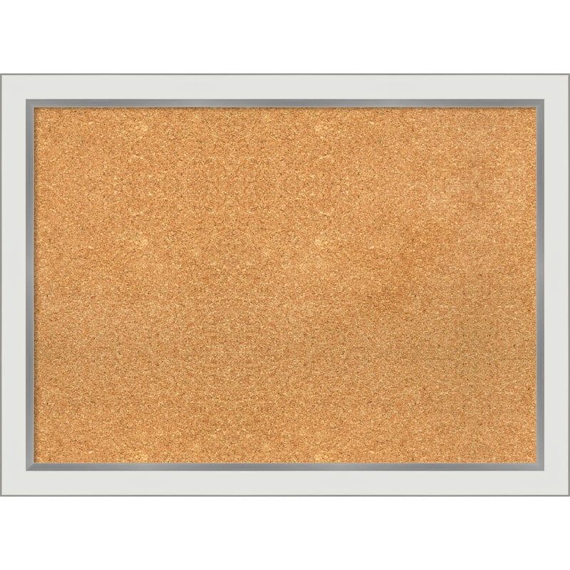 Eva Narrow Framed Cork Bulletin Memo Board - 31-Inch x 23-Inch - Eva White Silver Narrow
