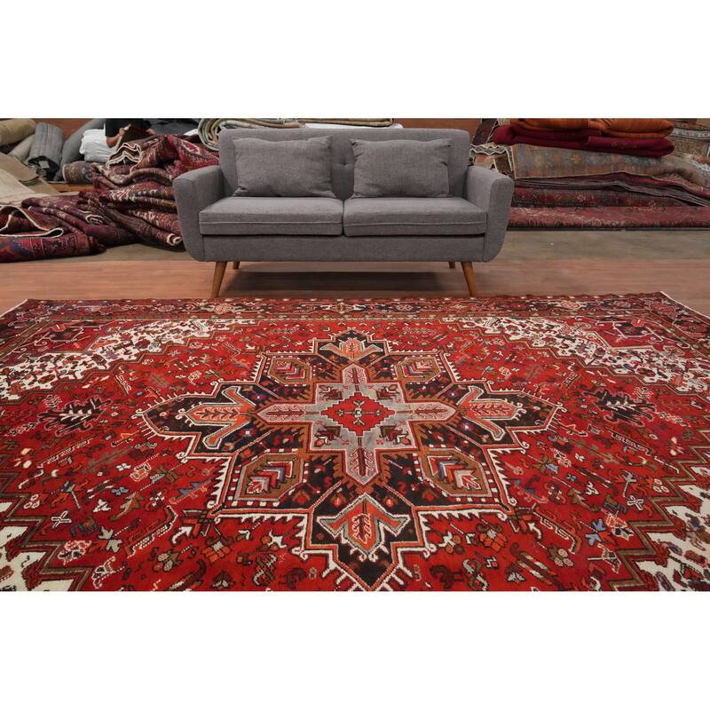 Hand Knotted Oriental 100% Wool Carpet Traditional Medallion Red Heriz Area Rug - 10' 11'' X 8' 4''
