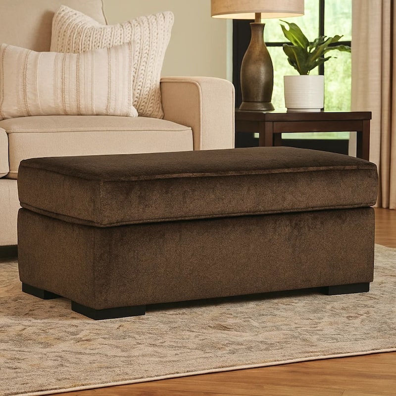 Ayle Ottoman with Low Profile Legs, Chocolate Brown Polyester 44 Inch
