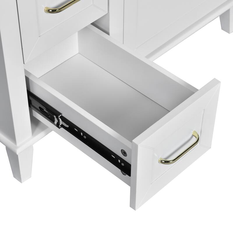 GDFStudio - Snowdon Transitional Freestanding Bathroom Vanity Cabinet with Ceramic Sink, Soft Close Drawers & Adjustable Storage