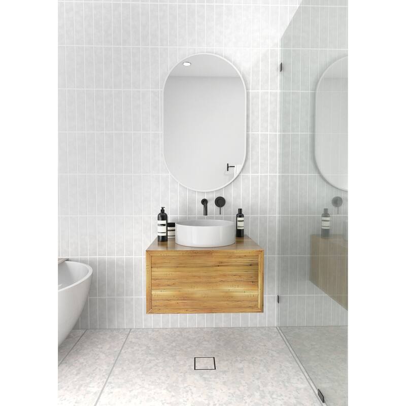 Glass Warehouse 36 in. H x 22 in. W Pill Shape Stainless Steel Framed Mirror
