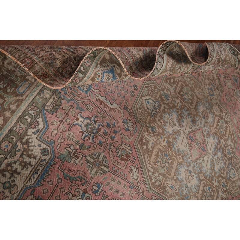Distressed Pink Tabriz Persian Vintage Rug Handmade Wool Carpet - 9'8" x 12'8"