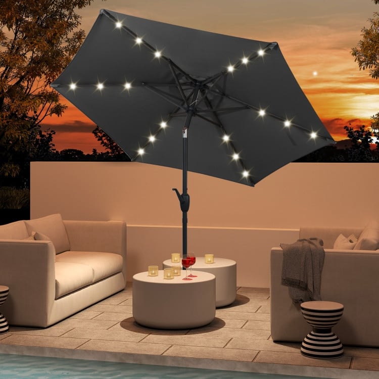 Polyester LED Patio Umbrella with Tilt and Crank Handle