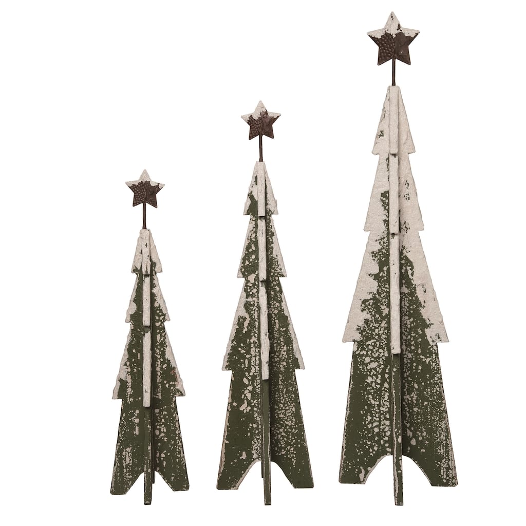 Transpac Wood 27.75 in. Multicolor Christmas Snowy Christmas Trees Set of 3