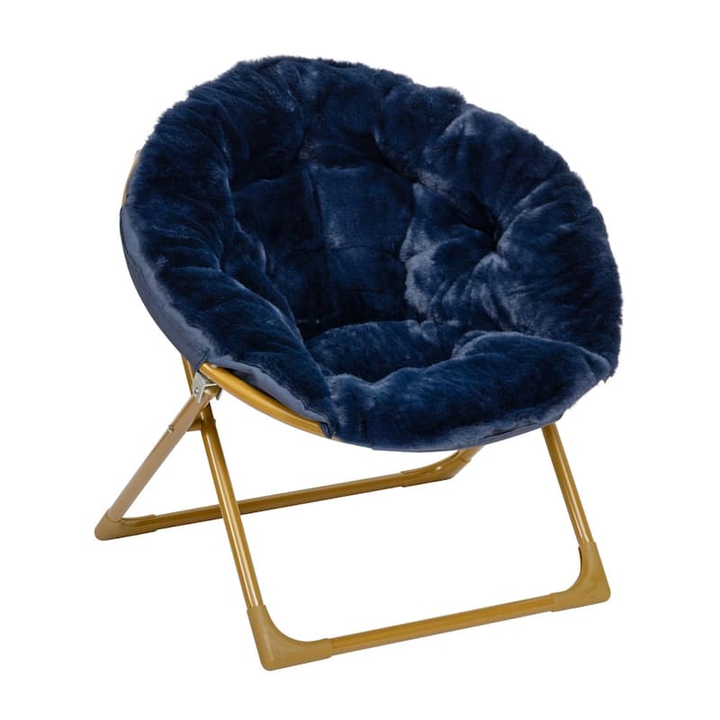 Kids Folding Synthetic Fur Saucer Chair for Playroom or Bedroom - 12.25"D x 22.75"W x 22"H