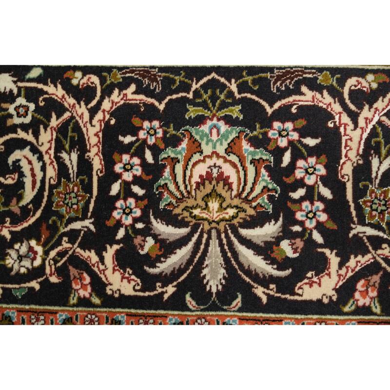 Hand Knotted Oriental Wool & Silk Carpet Traditional Floral Red Tabriz Area Rug - 13' 0'' X 9' 10''