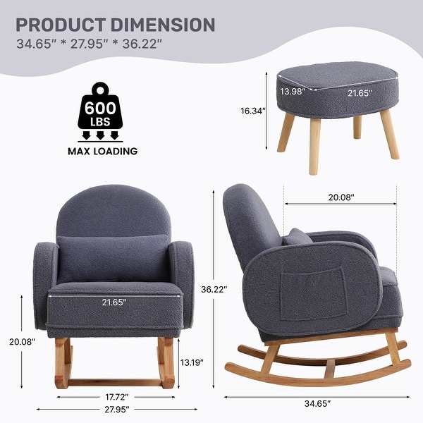 dimension image slide 1 of 6, HOMYKA 27.95” Wide Rocking Chair with Ottomans for Nursery and Living Room