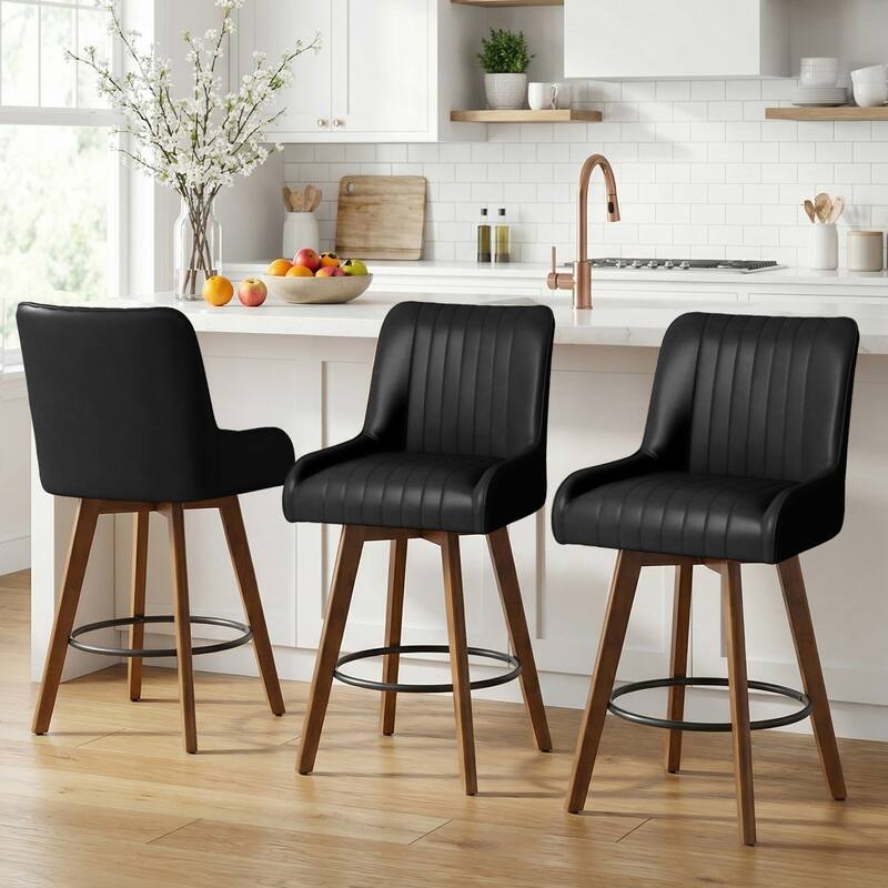 26" Faux Leather Upholstered Wood Swivel Counter Stool Set of 3 or 4 - 38.8"H x 20.5"W x 21.7"D