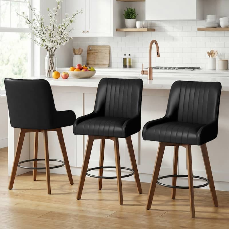 26" Upholstered Counter Height Swivel Bar Stool with Solid Wood Legs - 38.8"H x 20.5"W x 21.7"D
