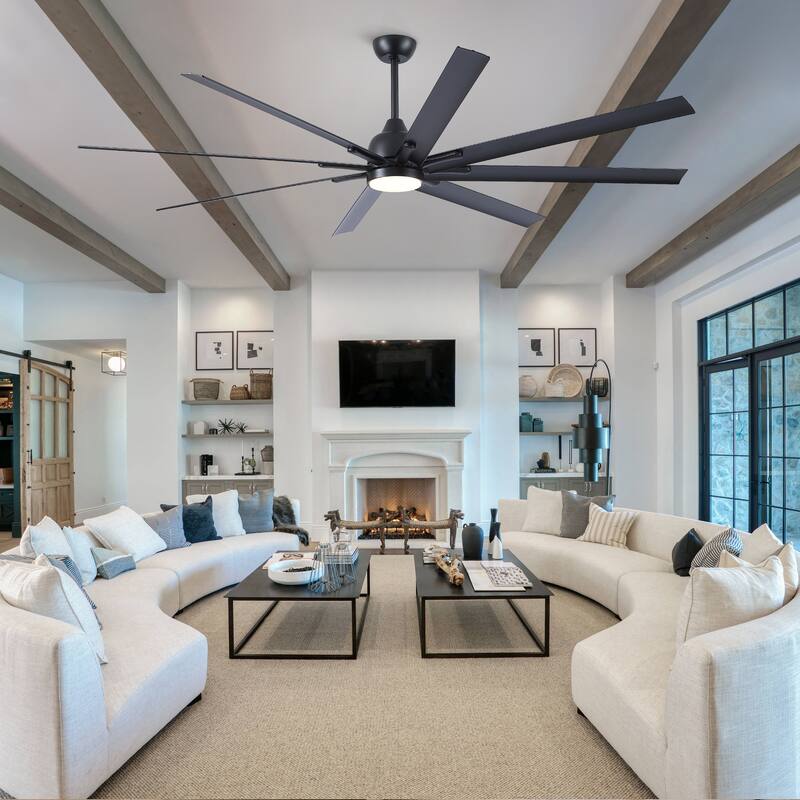 84 In Super Large Black Ceiling Fan with LED Light, 8 Aluminium Blades Ceiling Fan Chandelier - 84 Inch