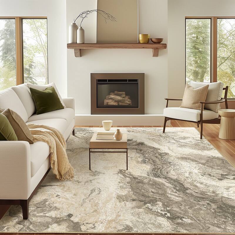 Mcow Abstract Pattern Medium-Pile Machine-Washable Non-Slip Area Rug - 8' x 10' - 8' x 10' - Gold - Rectangle