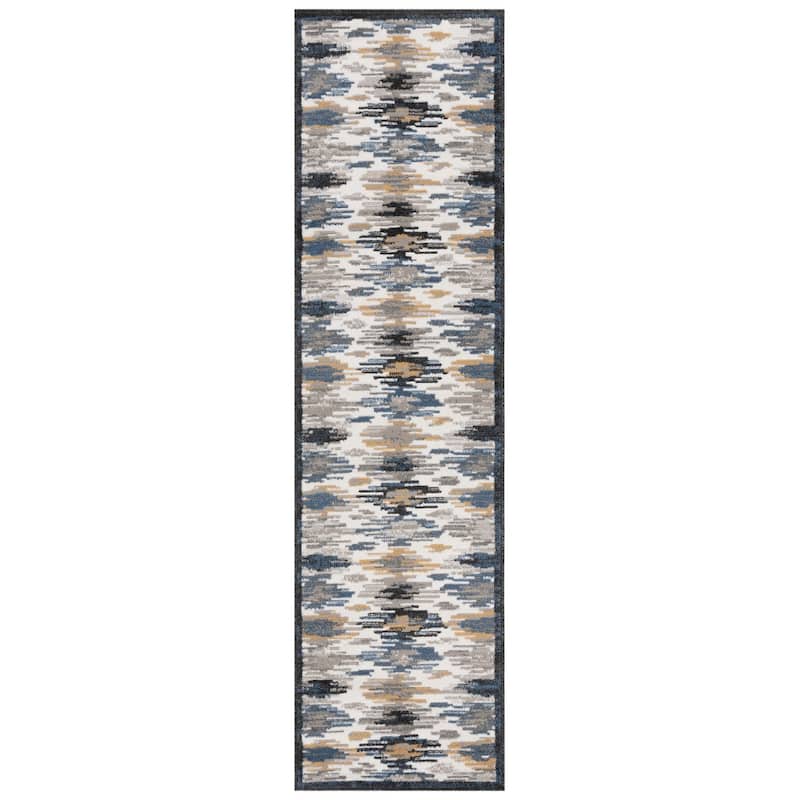 SAFAVIEH Pyramid Amaris Contemporary Rug - 2'2" x 8' Runner - Ivory/Grey Navy