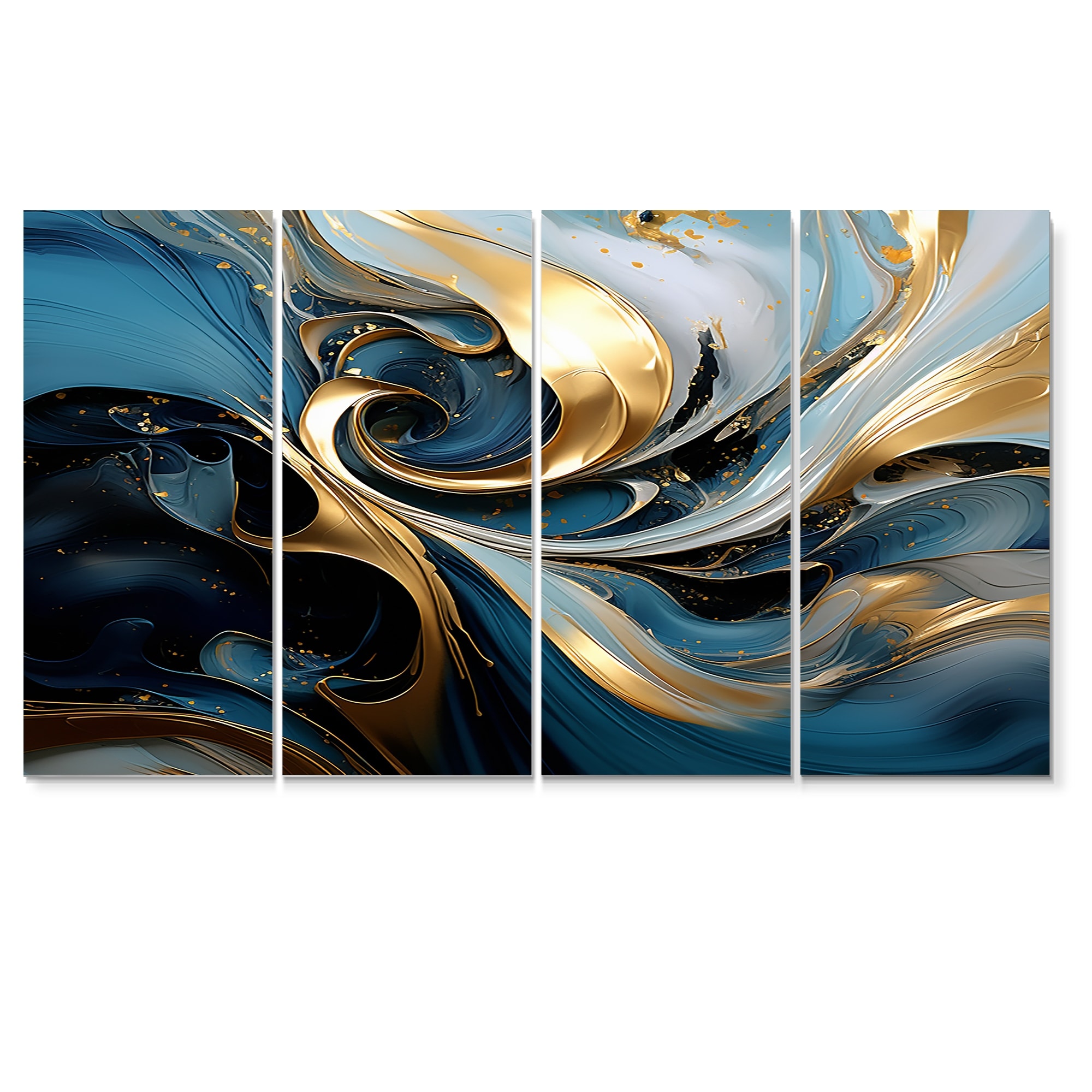 Designart - Abstract Teal Waves Golden Sunset - Abstract