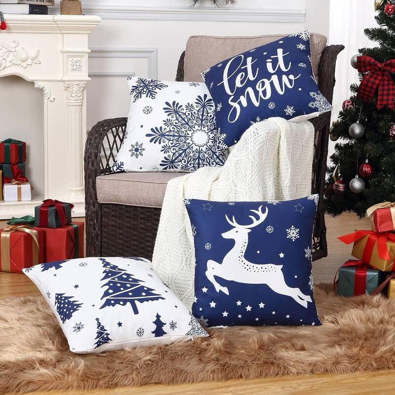18x18 inch Velvet Xmas Winter Holiday Decorations Pillow Covers, Pillow Case