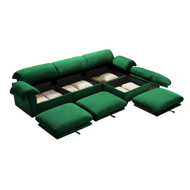 Velvet Fabric Modular Cloud Couch with Storage Seat,Free Combination