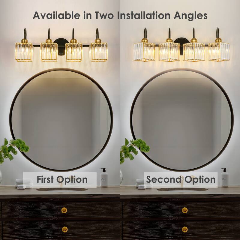 3/4-Light Mid-Century Modern Black and Gold Bathroom Vanity Light Cylinder Crystal Wall Sconces Lighting