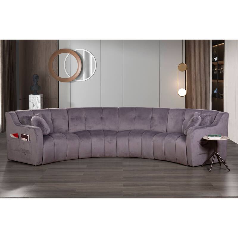 Velvet Symmetrical Modular Legless Curved Floor Sofa - 153"