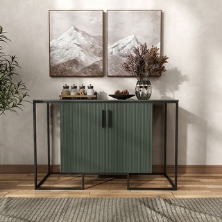 Furniture of America Hannah Modern Fluted Sage Green 2-Shelf Dining Buffet Cabinet