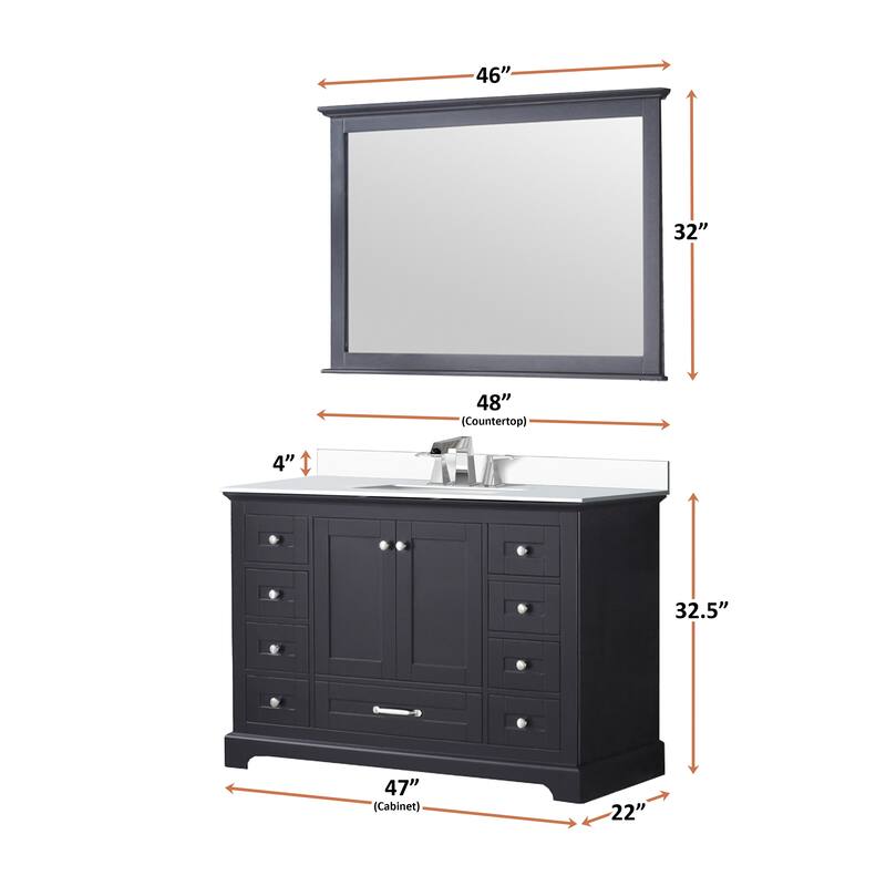Dukes 48 in. W x 22 in. D White Single Bath Vanity, Cultured Marble Top, Faucet Set, and 46 in. Mirror
