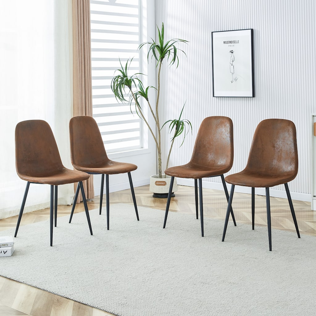 set of 4 modern medieval style restaurant cushioned side chairs, equipped with soft cushions and black metal legs