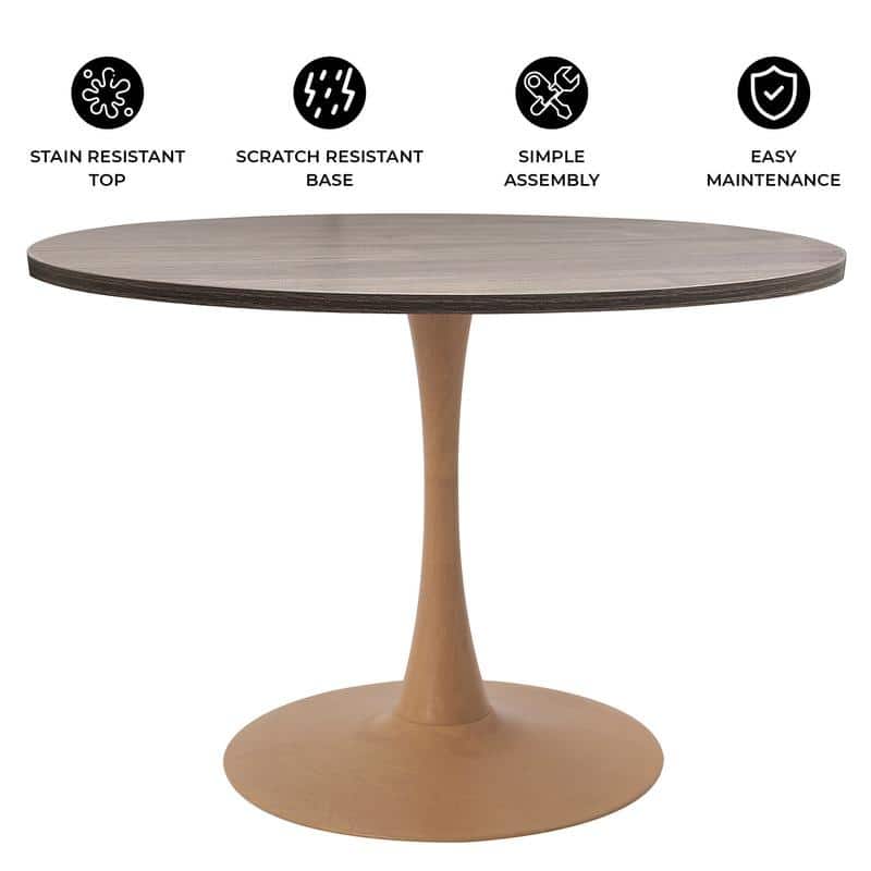 Bristol 36" Round Dining Table - MDF Wood Top with Natural Wood Steel Pedestal Base - Modern Kitchen & Dining Room Table