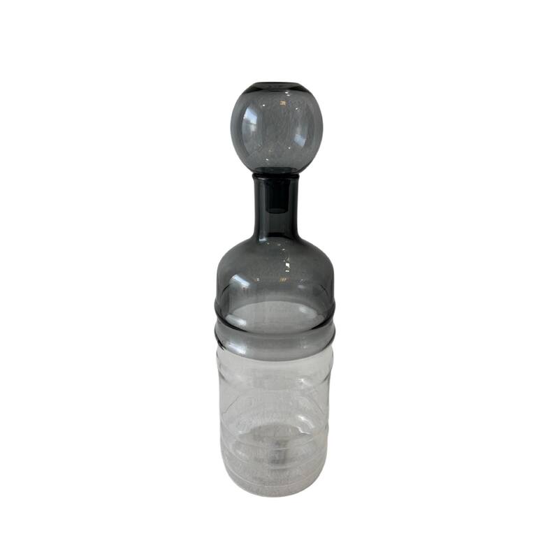 Rippled Base Glass Bottle Vase - 14" - Clear and Gray