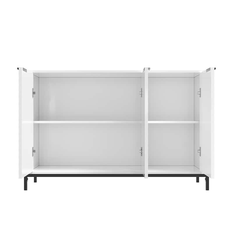 Modern High Gloss 3-Door Cabinet -Buffet Sideboard with Powder Coated Metal Feet