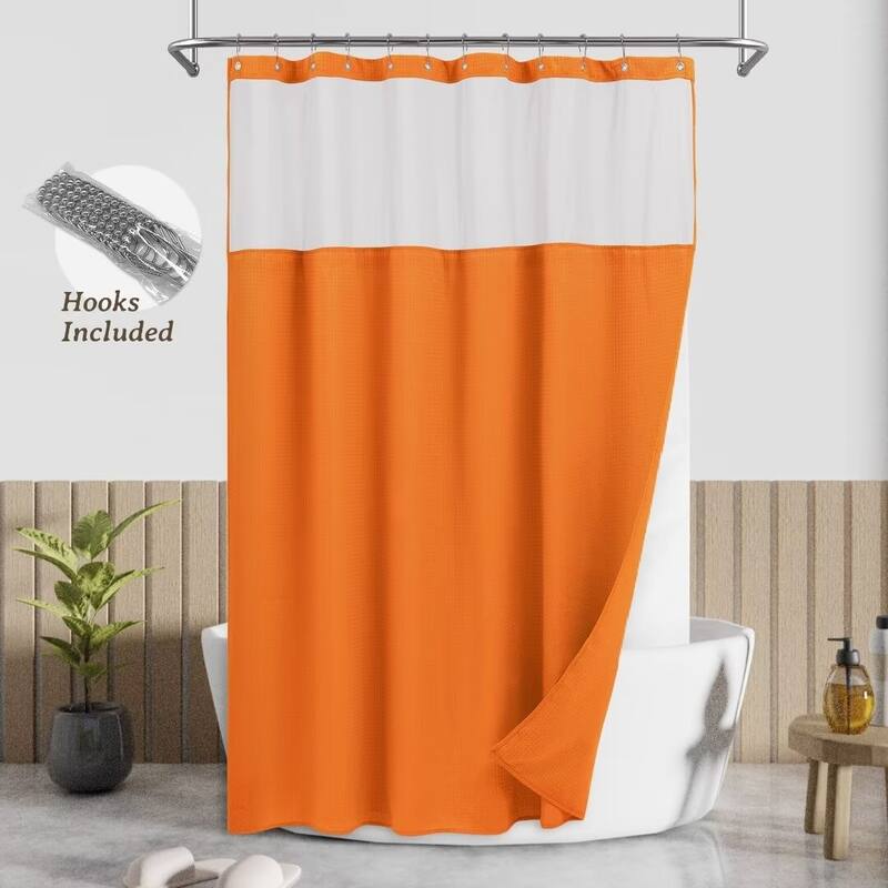 Waffle Weave Shower Curtain with Snap-in Liner 12 Hooks Included