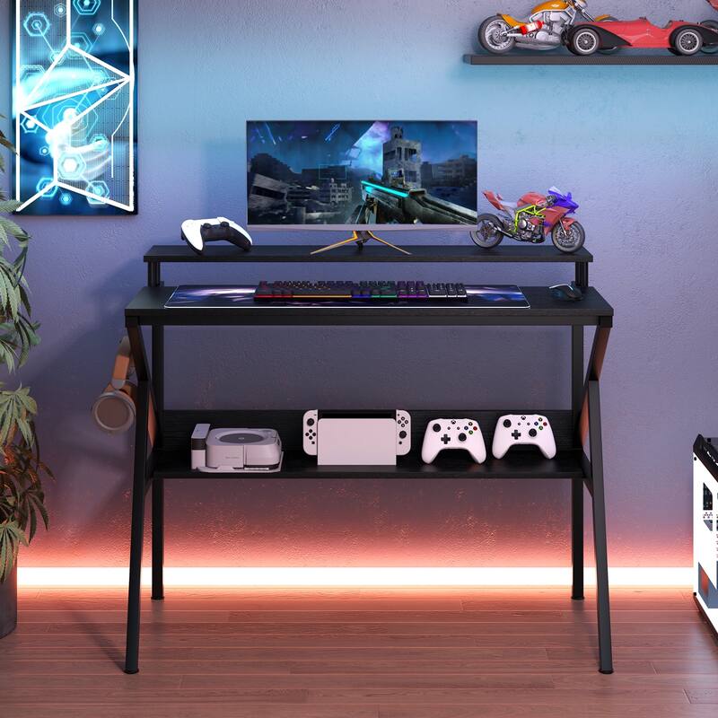 39 Inch Computer Desk with Monitor Shelf and Storage Small Home Office Gaming Table