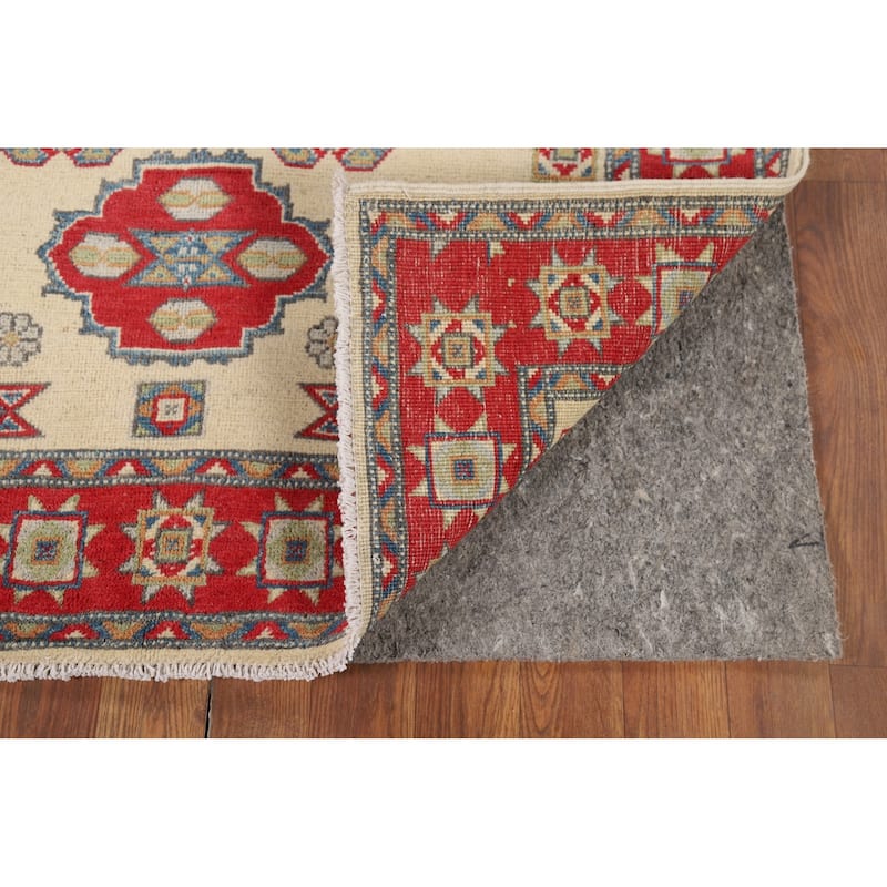 Ivory Kazak Accent Rug Handmade Wool Carpet - 3'8" x 5'7"