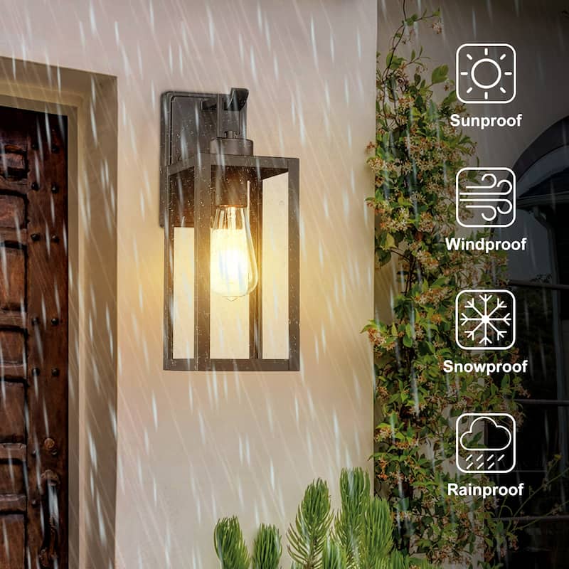 2 Pack 1-Light Matte Black Modern Outdoor Wall Lantern