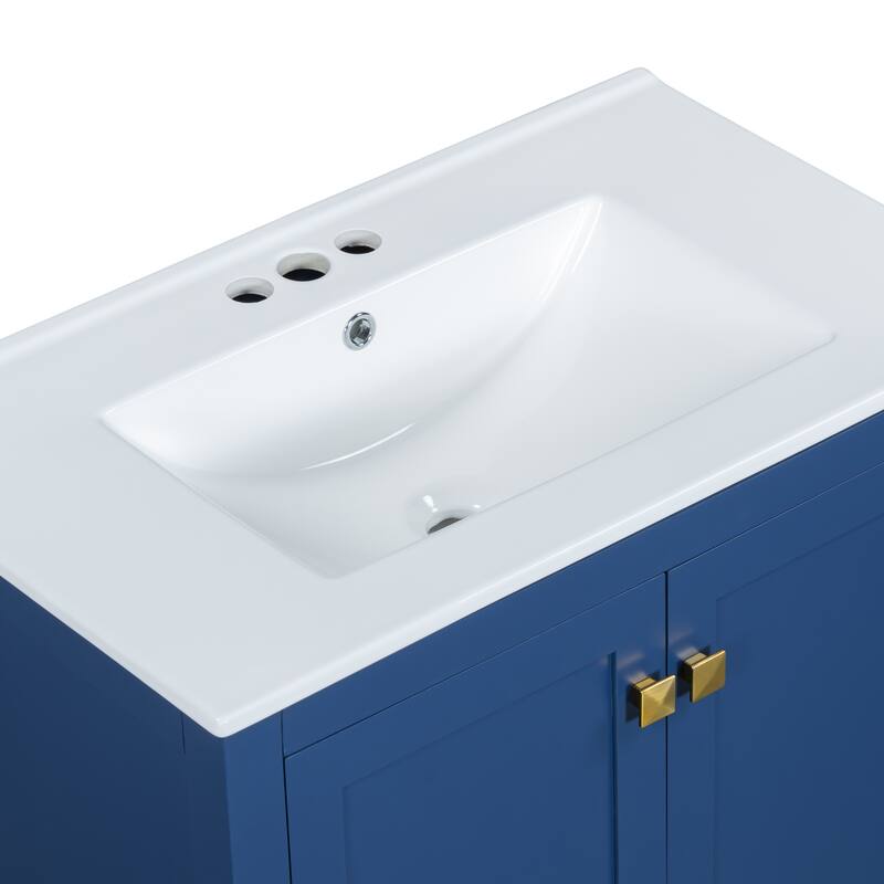 30 Inch MDF Freestanding Bathroom Vanity with Ceramic Basin and Drawers - 30 inch