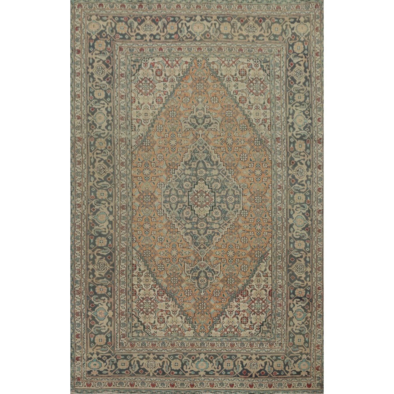 Hand Knotted Oriental 100% Wool Carpet Traditional Medallion Oranges & Rust Tabriz Area Rug - 9' 6'' X 6' 7''