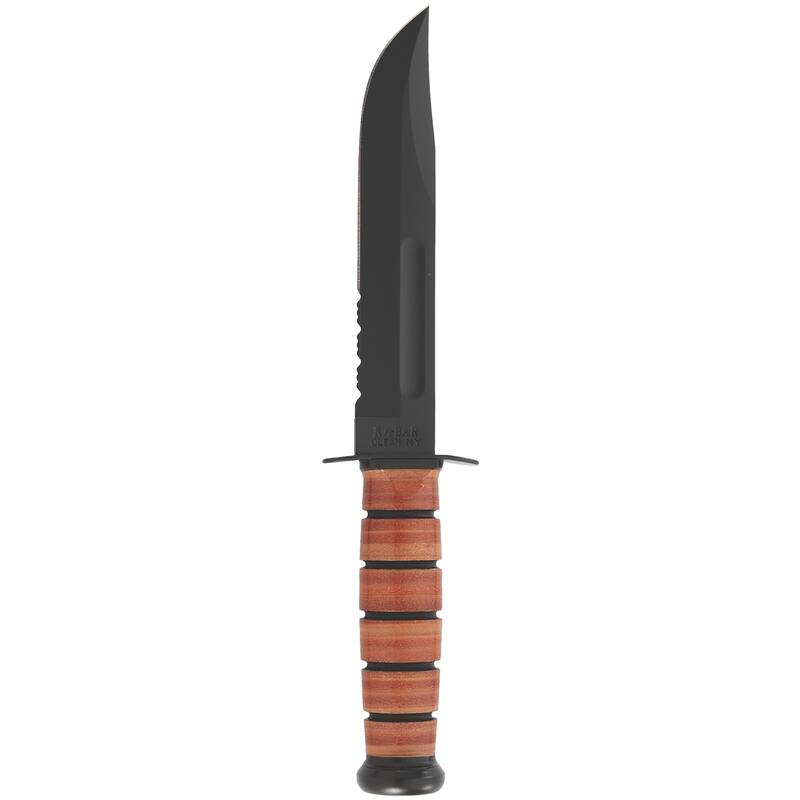KA-BAR USMC 7" Serrated Clip Point Fixed Blade Knife w/ Sheath - Brown