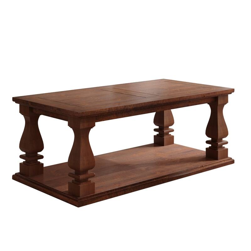 Farmhouse Coffee Table with Open Bottom Shelf for Living Room