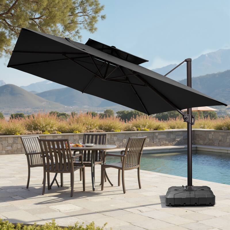 Pellebant 11X11FT Outdoor Patio Cantilever Offset 360 Degree Rotation Umbrella with HDPE Base - Black
