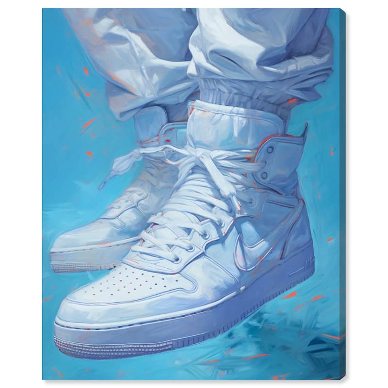 Wynwood Studio Fashion and Glam White Sneakers Under Water II Blue and Modern & Contemporary Wall Art Canvas Print