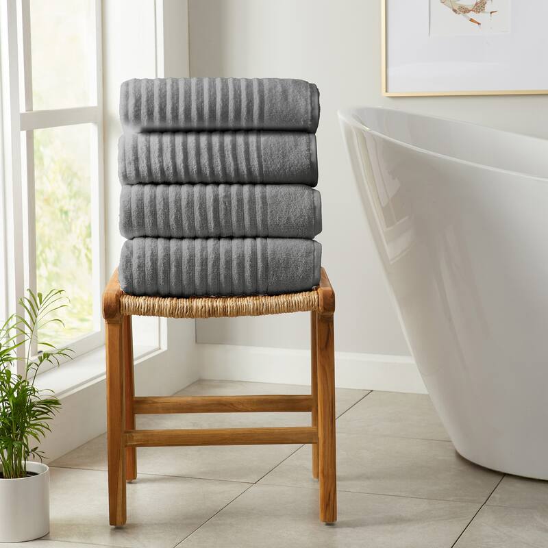 Linery & Co. Combed Cotton Bath Towel Set - Bath Towel (Pack of 4) - Mid Grey